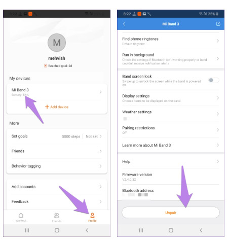 همگام سازی می بند 4 و 3 با گوشی